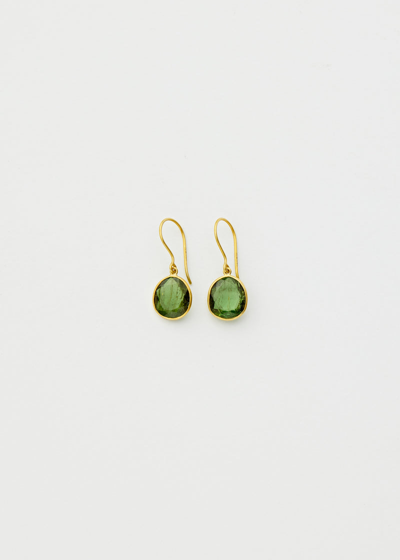 18kt Gold Green Tourmaline Single Drop Earrings