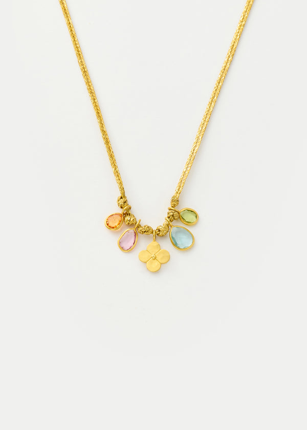 18kt Gold Hanabi Four Mixed Stones & Anemone Amulets on Cord