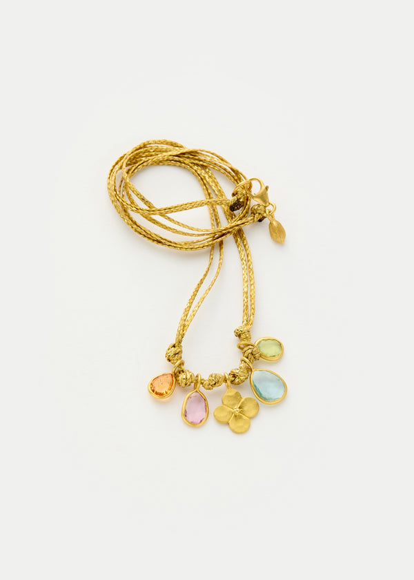 18kt Gold Hanabi Four Mixed Stones & Anemone Amulets on Cord