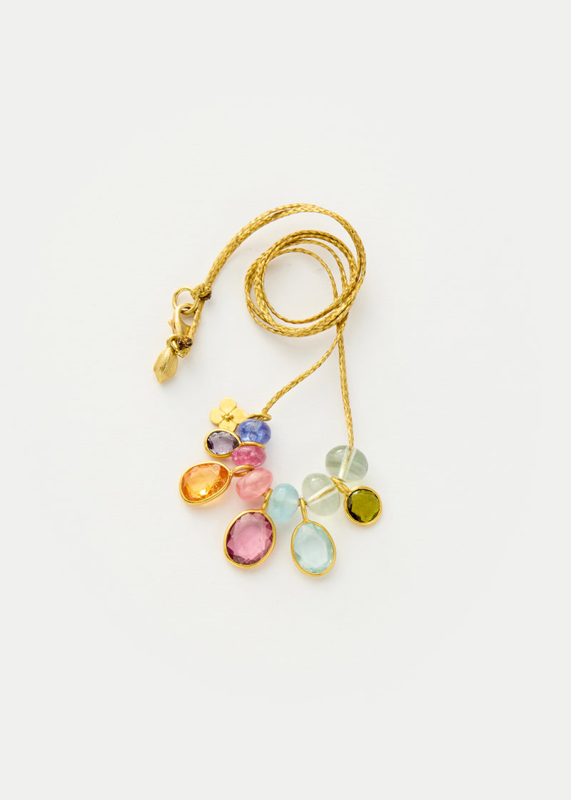 18kt Gold Hanabi Mixed Stones Colette & Beads with Anemone Cluster on Cord