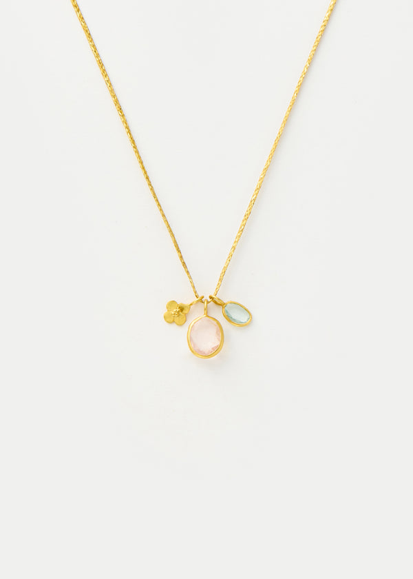 18kt Gold Hanabi Aquamarine & Morganite with Anemone Cluster on Cord