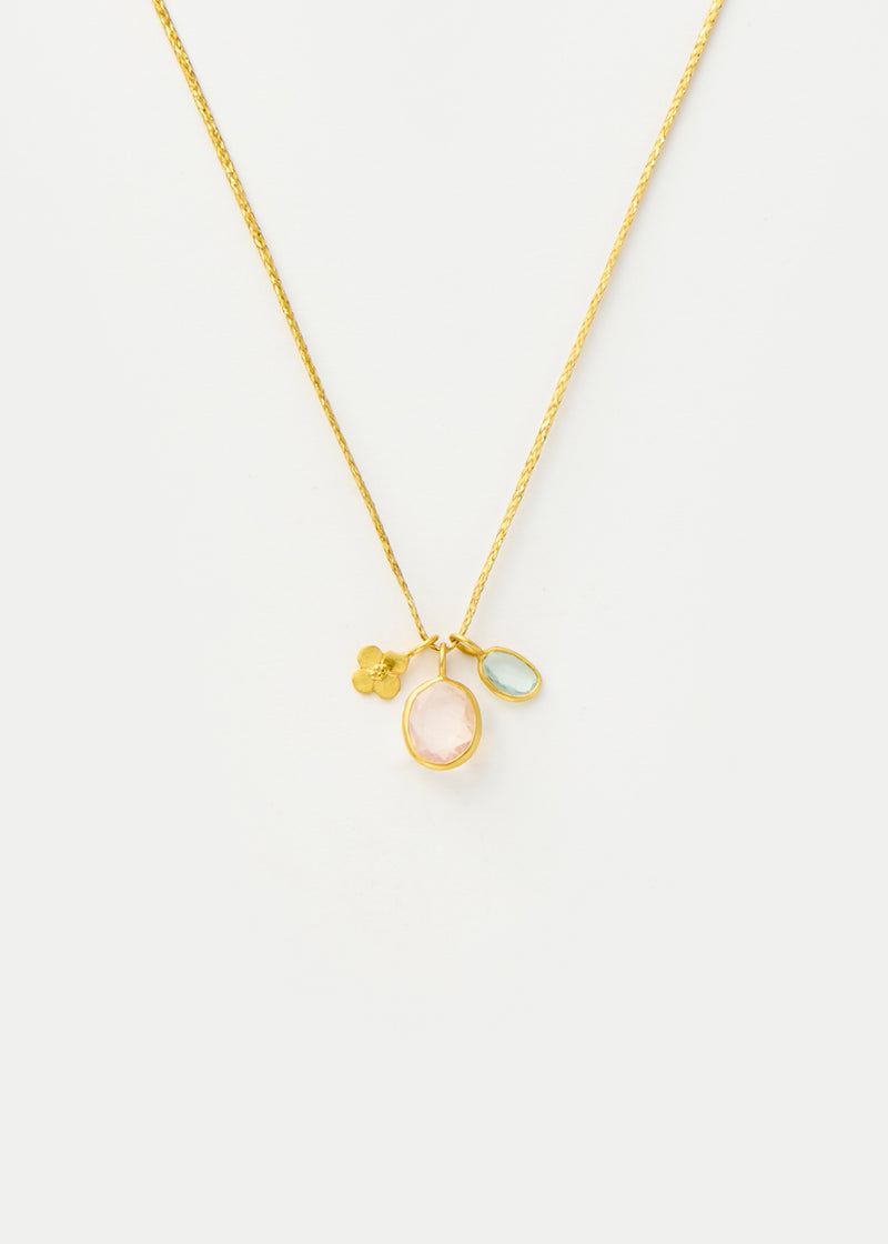 18kt Gold Hanabi Aquamarine & Morganite with Anemone Cluster on Cord