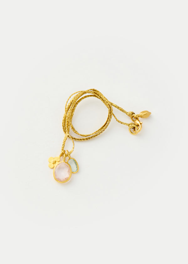 18kt Gold Hanabi Aquamarine & Morganite with Anemone Cluster on Cord