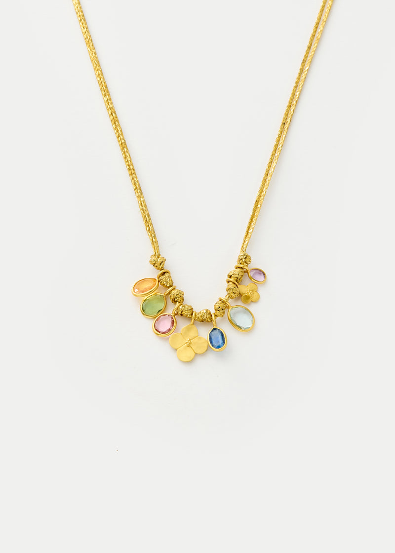 18kt Gold Hanabi Mixed Stones & Anemone Cluster on Cord
