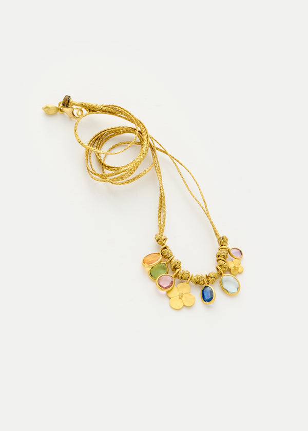 18kt Gold Hanabi Mixed Stones & Anemone Cluster on Cord