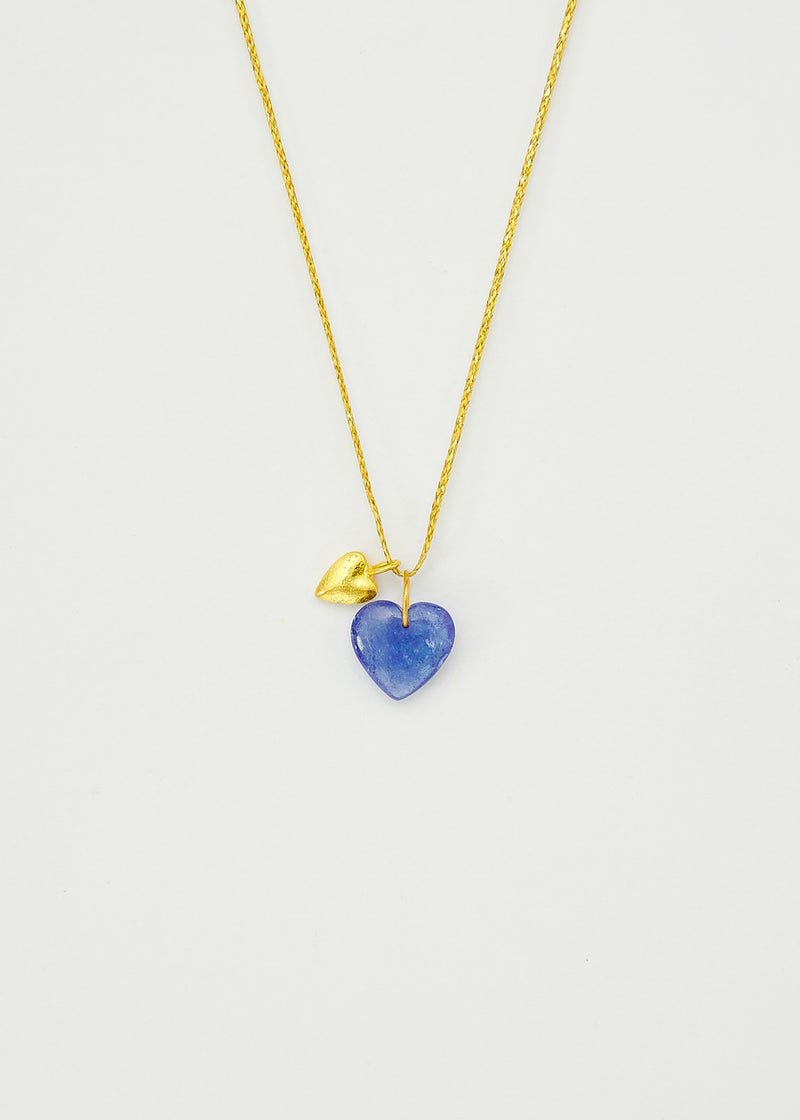 18kt Gold Tanzanite & Love Heart Amulets on Cord