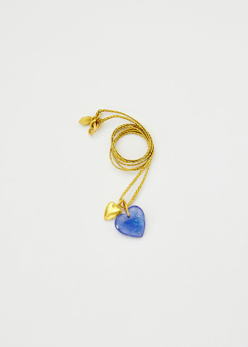18kt Gold Tanzanite & Love Heart Amulets on Cord