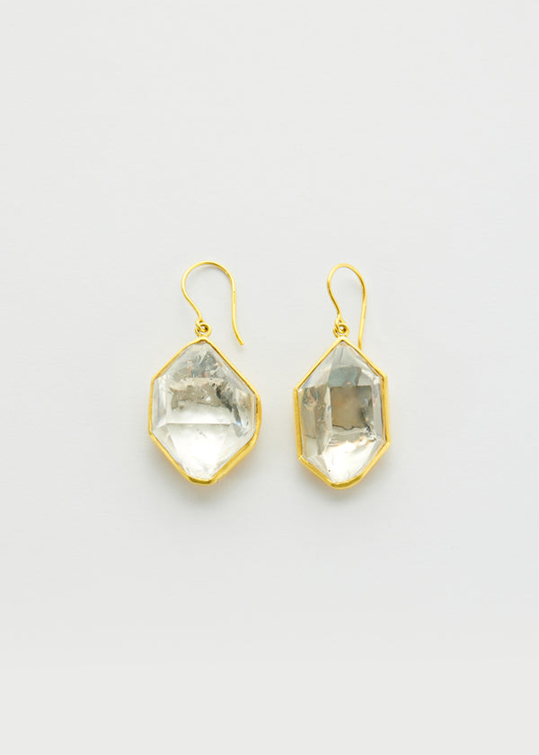 18kt Gold Herkimer Diamond Foil Back Earrings