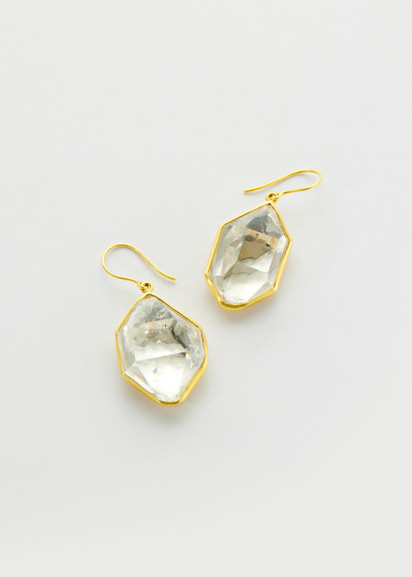 18kt Gold Herkimer Diamond Foil Back Earrings
