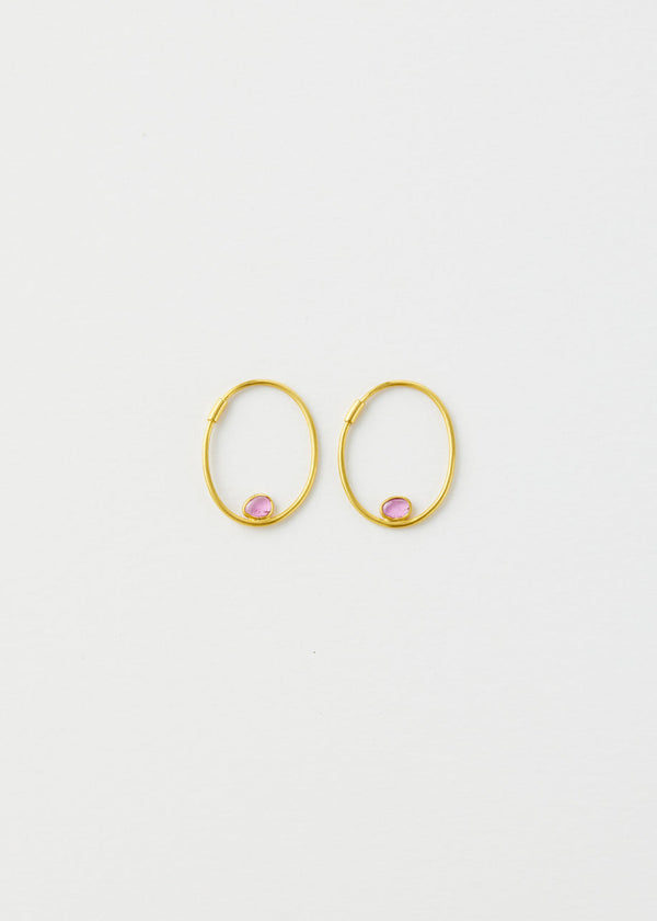 18kt Gold Pink Tourmaline Hoops