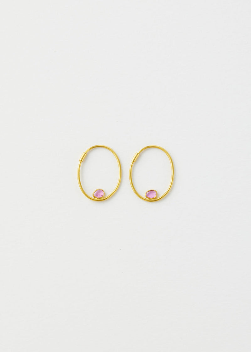 18kt Gold Pink Tourmaline Hoops