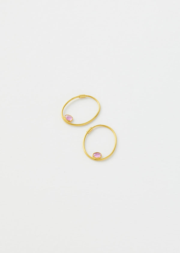 18kt Gold Pink Tourmaline Hoops