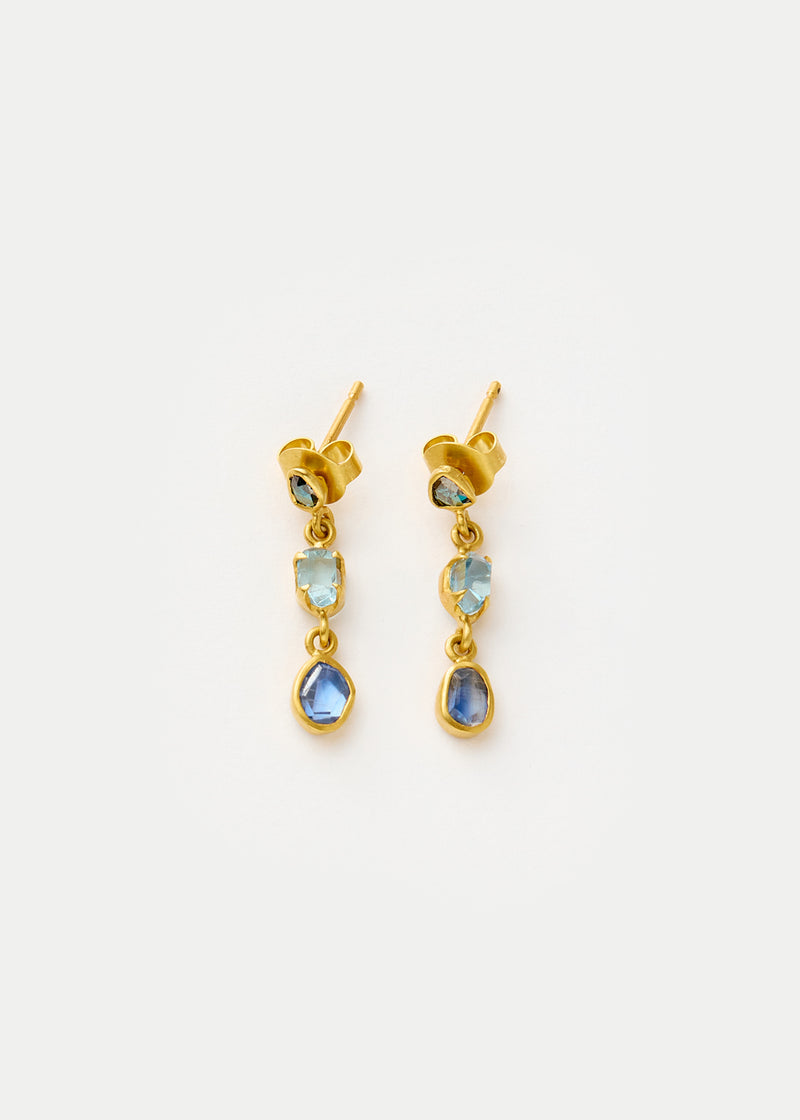 18kt Gold Indigo Three Drop Earrings