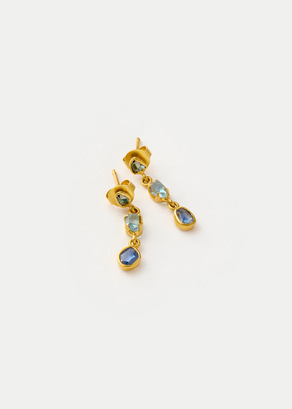 18kt Gold Indigo Three Drop Earrings