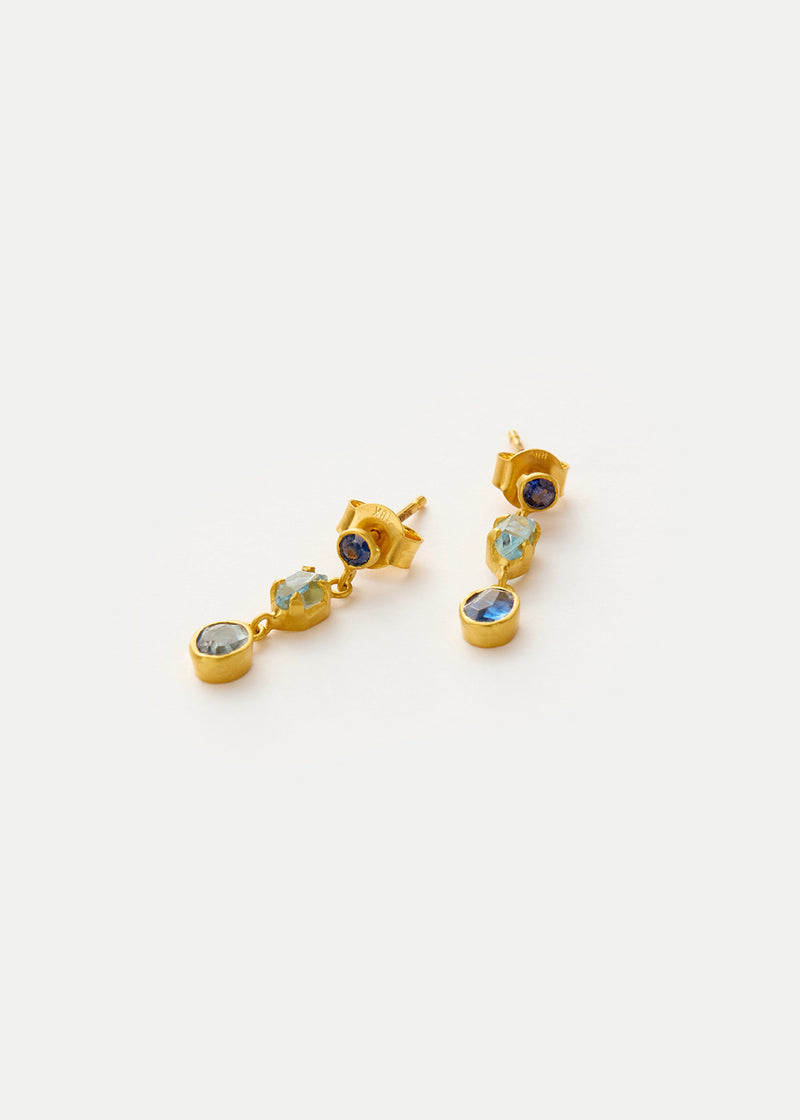 18kt Gold Indigo Three Drop Stud Earrings