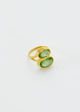 18kt Gold Green Tourmaline Double Greek Oval Ring