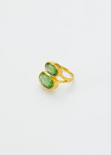 18kt Gold Green Tourmaline Double Greek Oval Ring