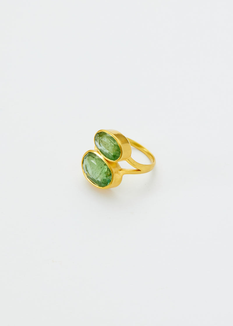 18kt Gold Iris Double Green Tourmaline Greek Ring