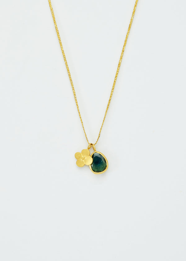 18kt Gold Iris Green Tourmaline & Anemone Amulet on Cord