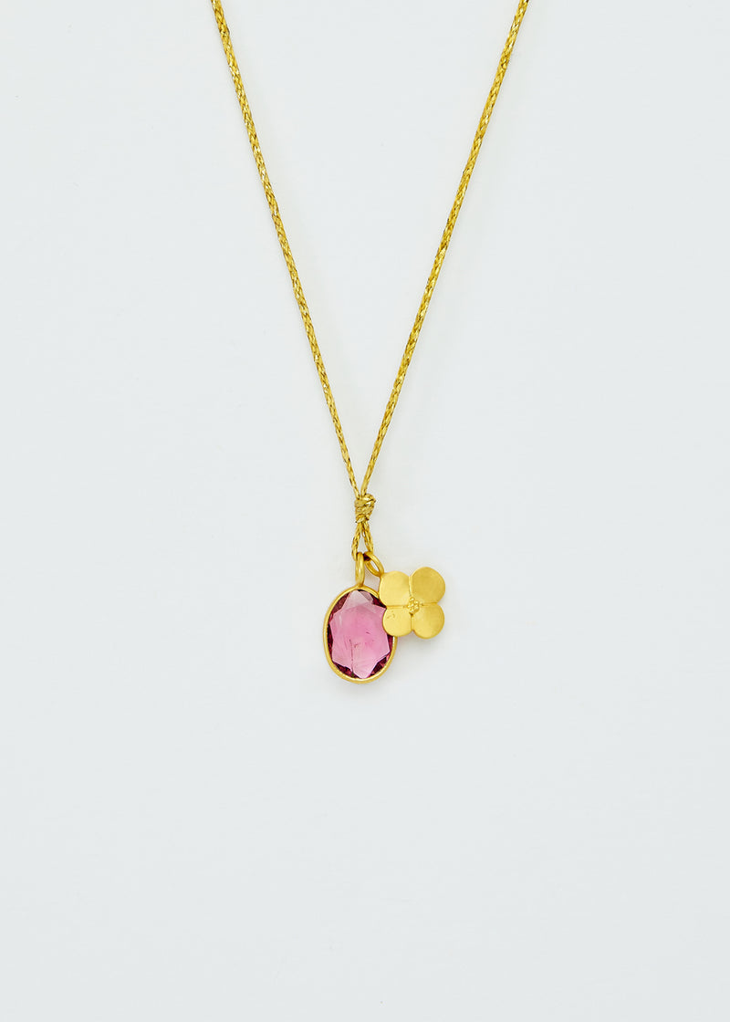 18kt Gold Iris Pink Tourmaline & Anemone Amulet on Cord