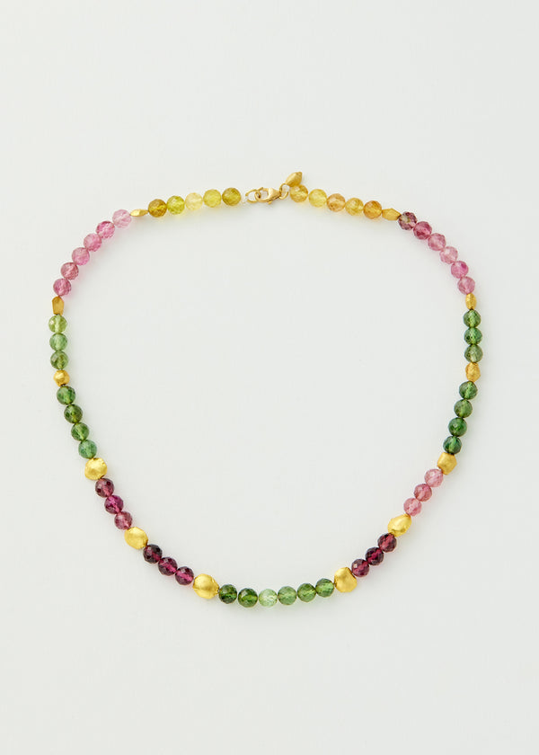 18kt Gold Iris Mixed Tourmaline & Gold Beads Necklace