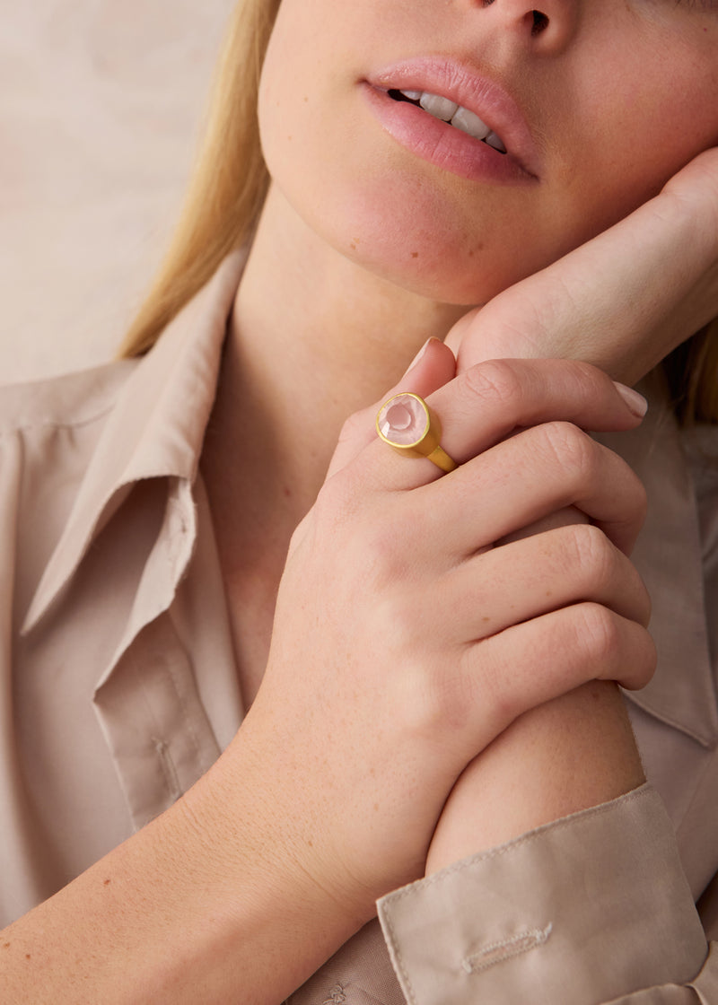 18kt Gold Koh-i-Noor Rose Quartz Greek Ring