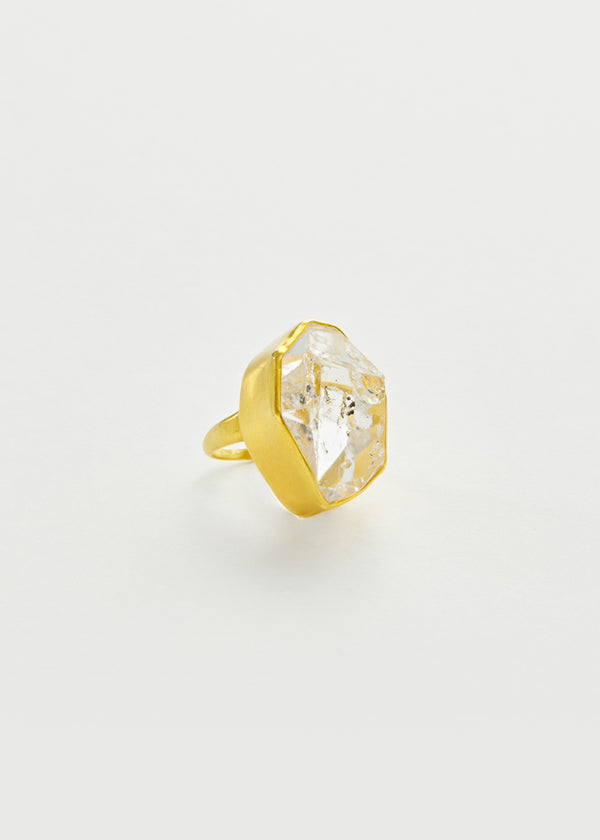 18kt Gold Krustallos Herkimer Diamond Greek Ring