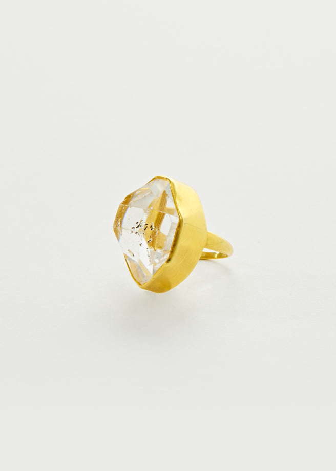 18kt Gold Krustallos Herkimer Diamond Greek Ring