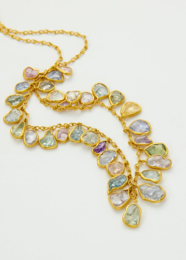 18kt Gold Mixed Sapphires Fringe Chain Necklace