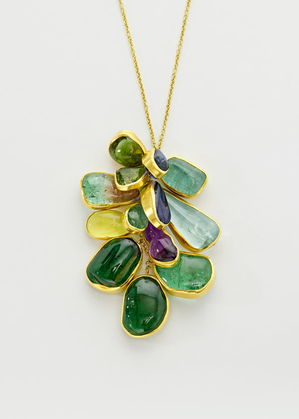 18kt Gold Mixed Tourmaline Large Cluster Necklace