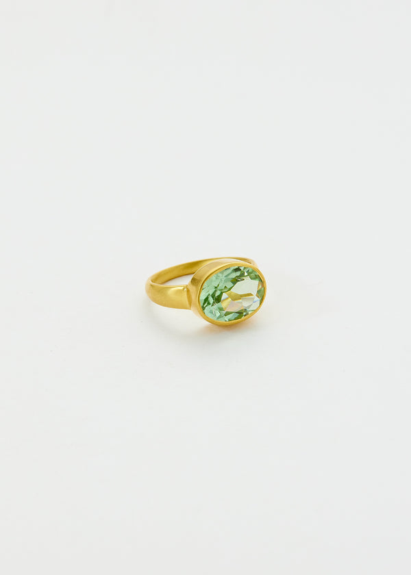 18kt Gold Mughal Cut Green Amethyst Greek Ring