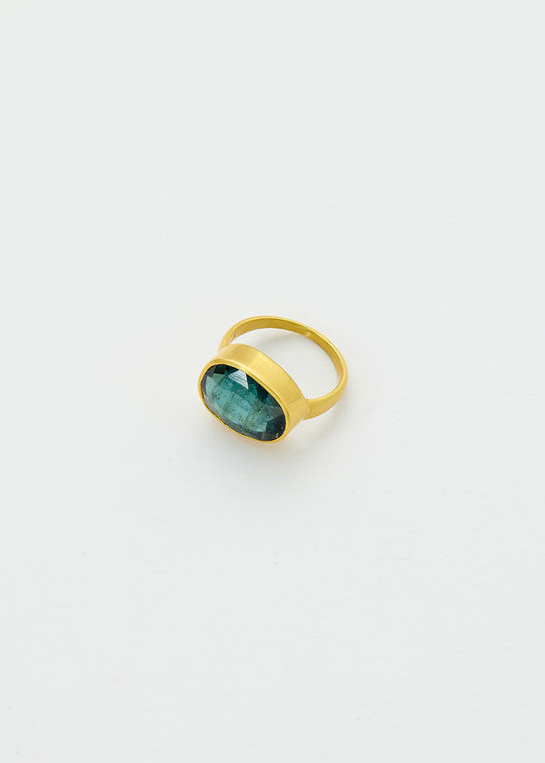 18kt Gold Mughal Cut Blue Tourmaline Greek Ring