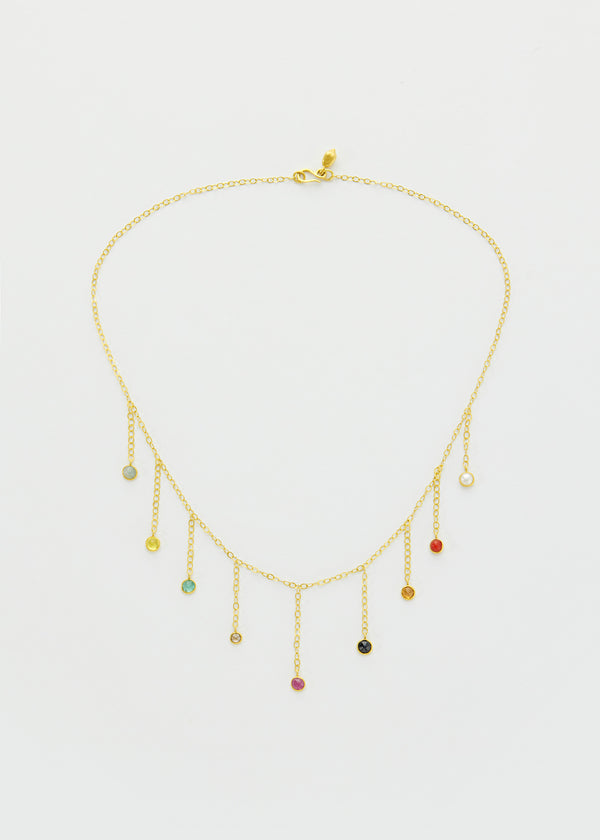 18kt Gold Navaratna Fringe on Sequin Chain Necklace