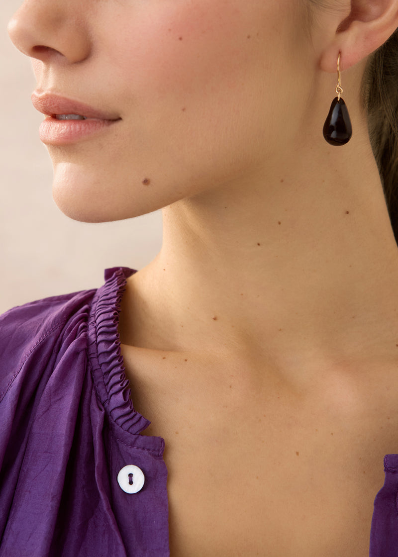 18kt Gold Night Tumbled Black Onyx Single Drop Earrings