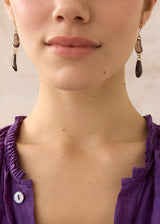 18kt Gold Night Black Onyx & Smokey Quartz Double Drop Earrings