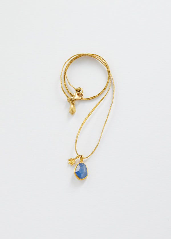 18kt Gold Nila Sapphire & Flower Necklace on Cord