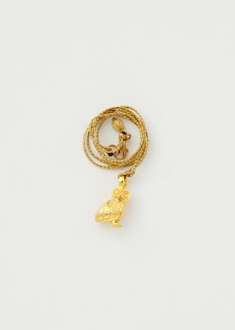 18kt Gold Owl Pendant on Cord
