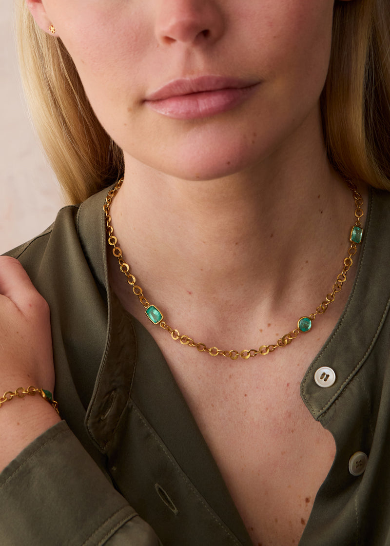 18kt Gold PSTM Afghanistan Emerald Necklace
