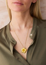 18kt Gold PSTM Myanmar Bee on Flower Pendant on Cord