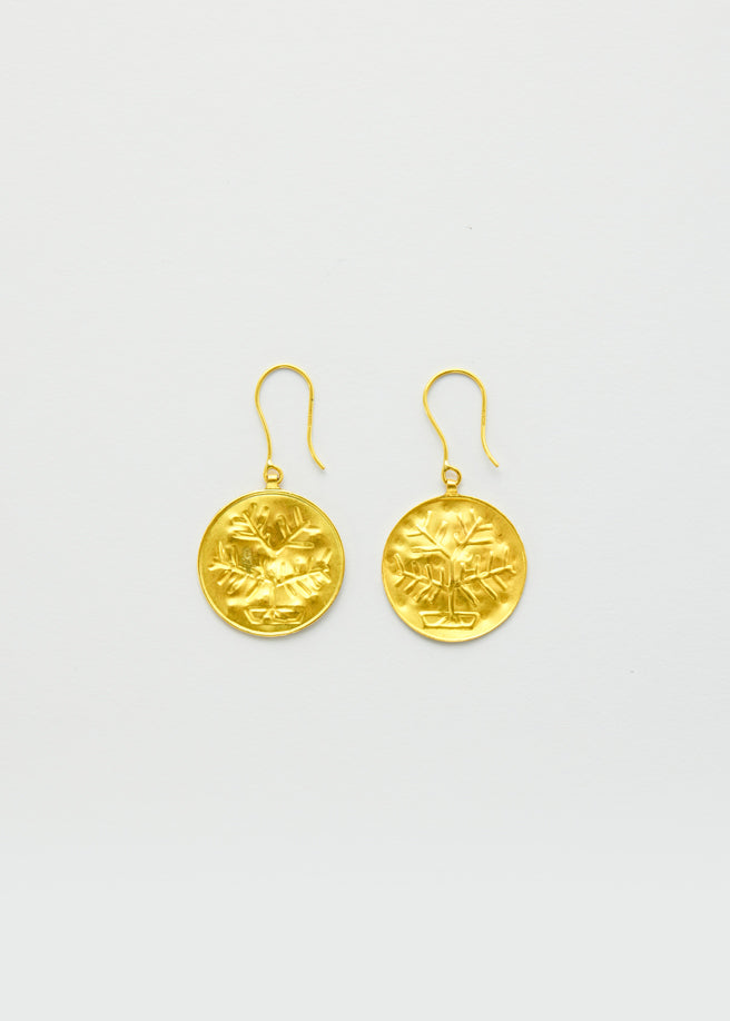 18kt PSTM Myanmar Stamp Circle Tree Earrings