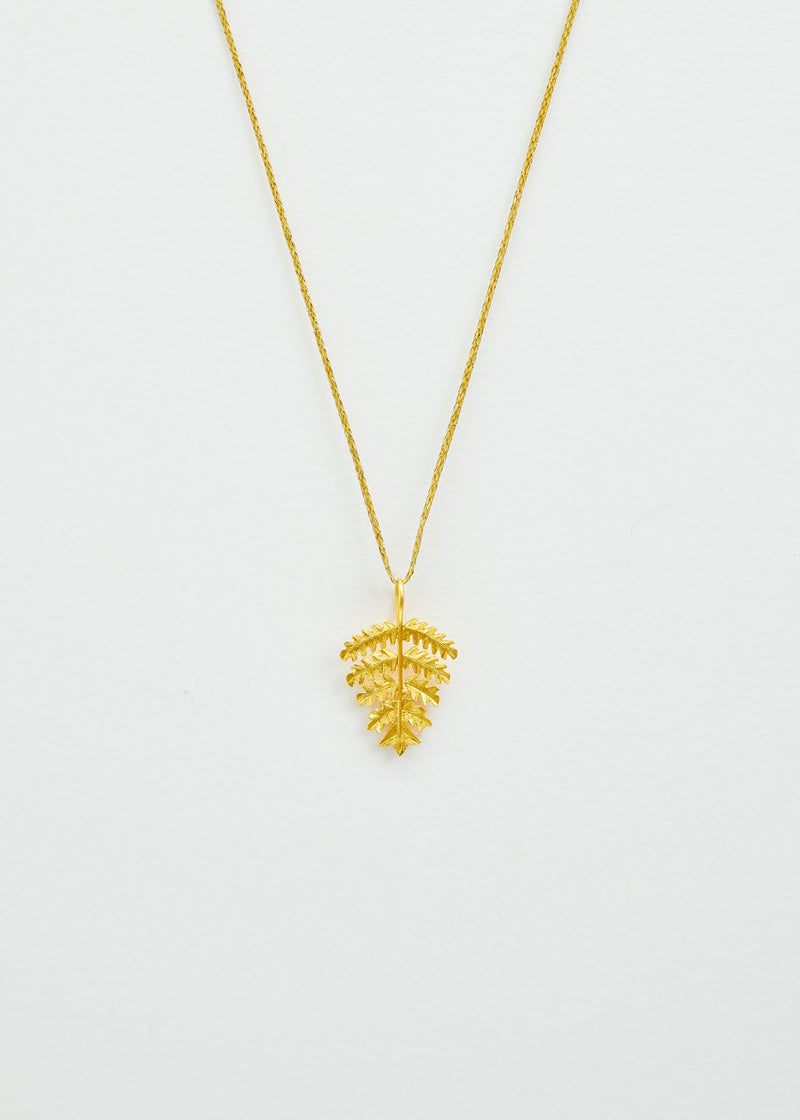 18kt Gold PSTM Myanmar Fern Leaf Pendant on Cord