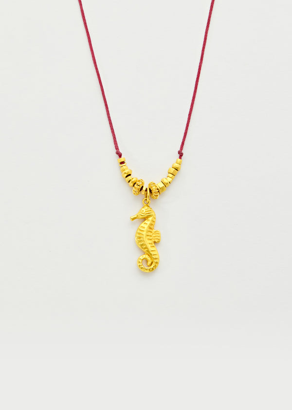 18kt Gold PSTM Myanmar Seahorse with Ancient Bead Necklace