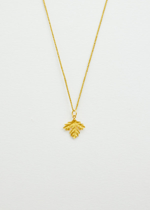 18kt Gold PSTM Myanmar Blackcurrant Leaf Pendant on Cord