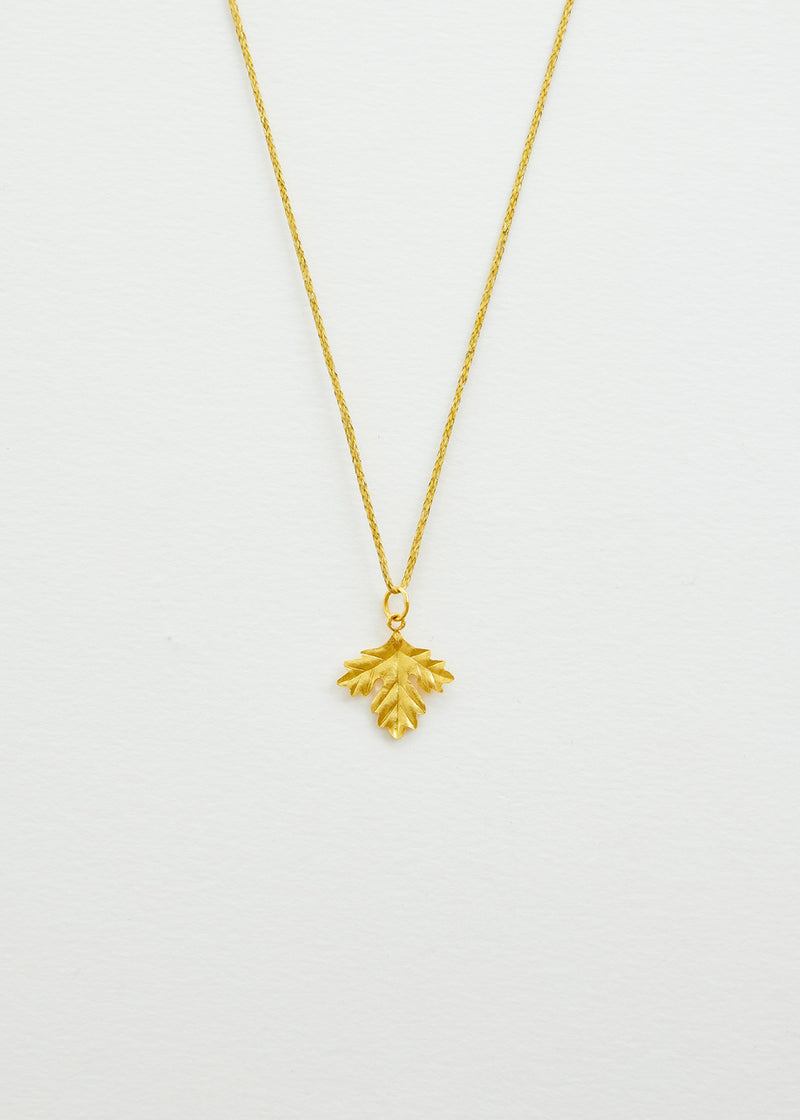 18kt Gold PSTM Myanmar Blackcurrant Leaf Pendant on Cord