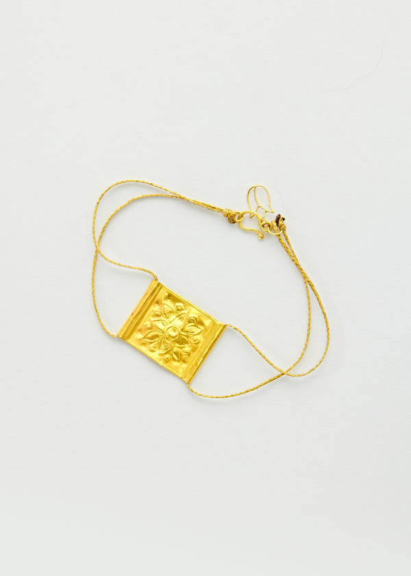 18kt Gold PSTM Myanmar Square Stamp Lotus Cord Bracelet