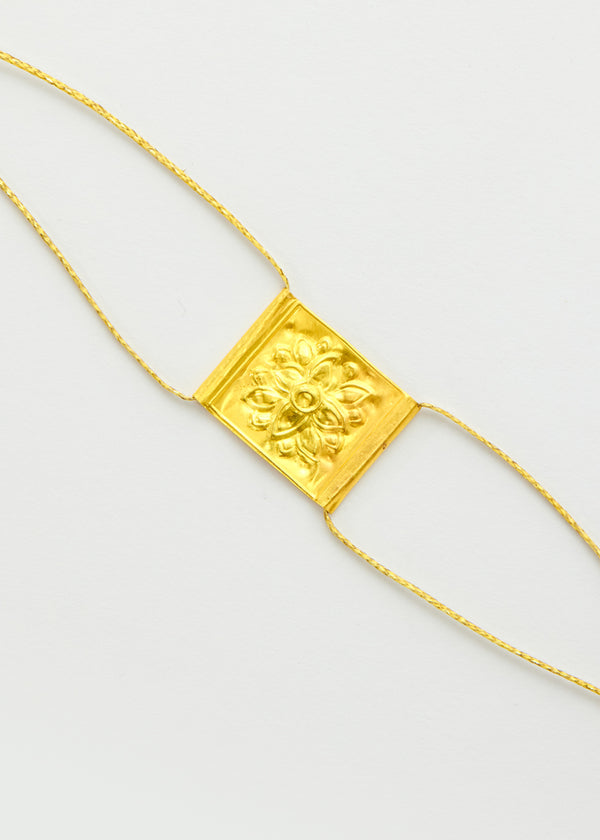 18kt Gold PSTM Myanmar Square Stamp Lotus Cord Bracelet