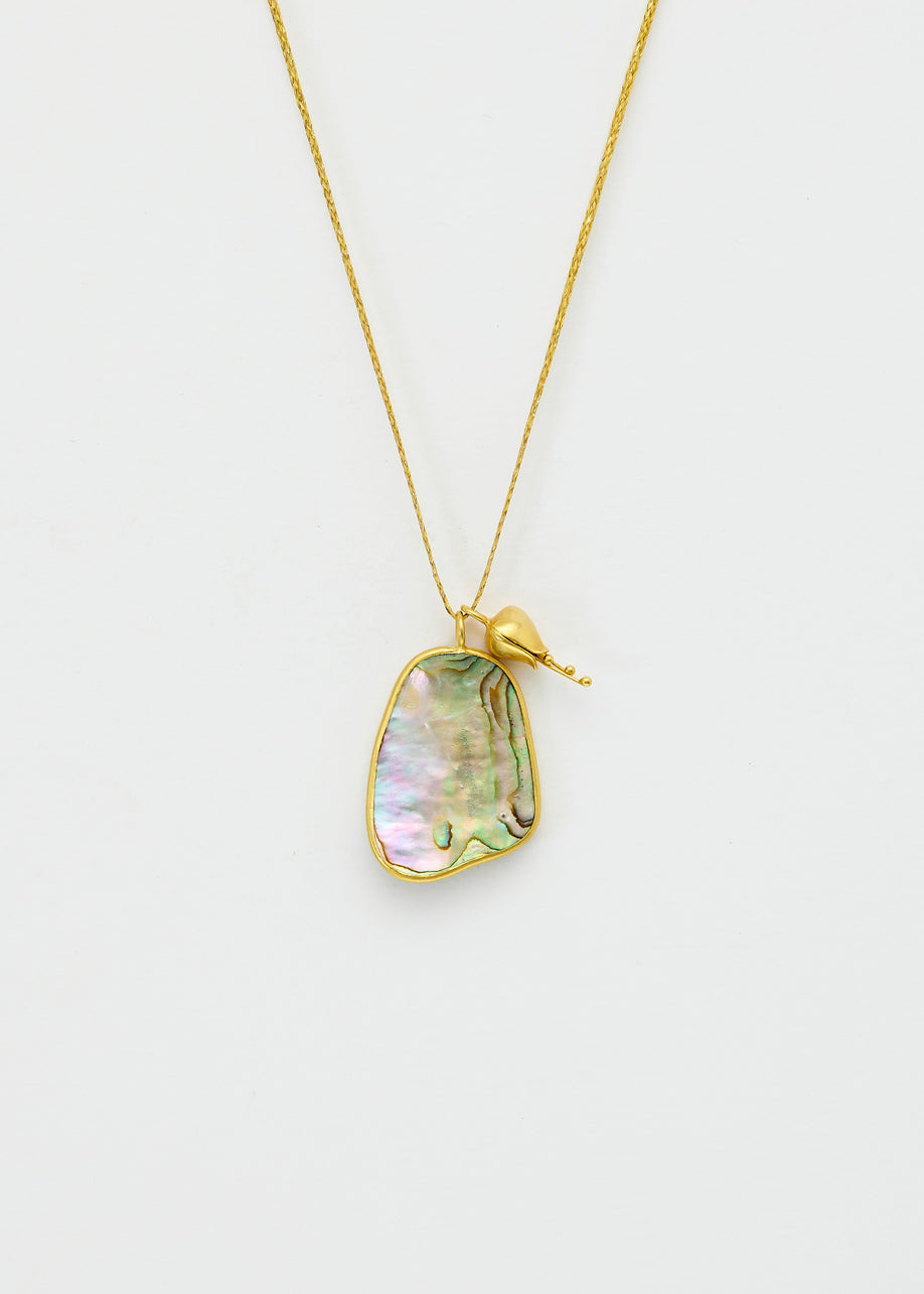 18kt Gold Paua Shell & Bluebell Amulets on Cord