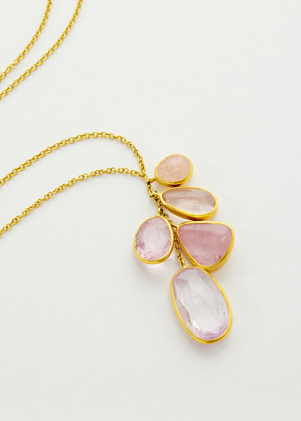 18kt Gold Peony Pink Cluster Drop Necklace
