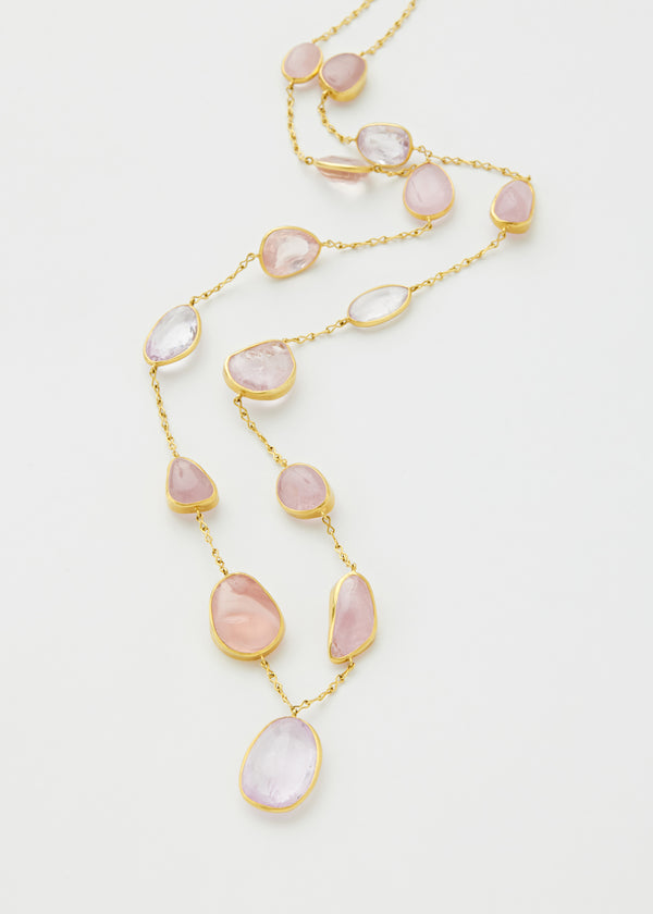 18kt Gold Peony Pink Mixed Stones Sautoir Necklace