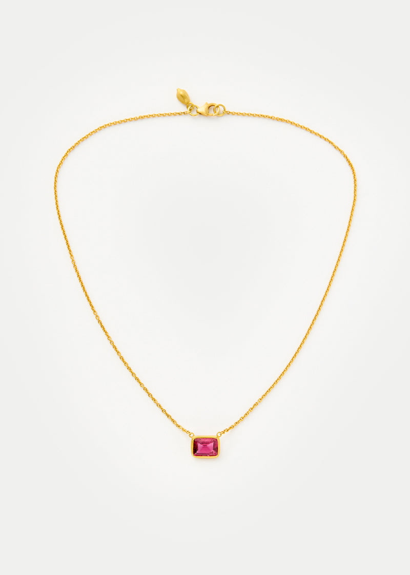 18kt Gold Pink Tourmaline Baguette Necklace